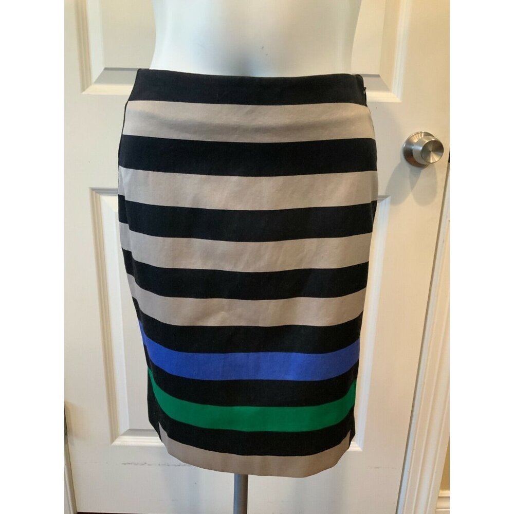 Diane Von Furstenberg Black W/ Tan, Blue & Green Striped Skirt, Size 0 (US)